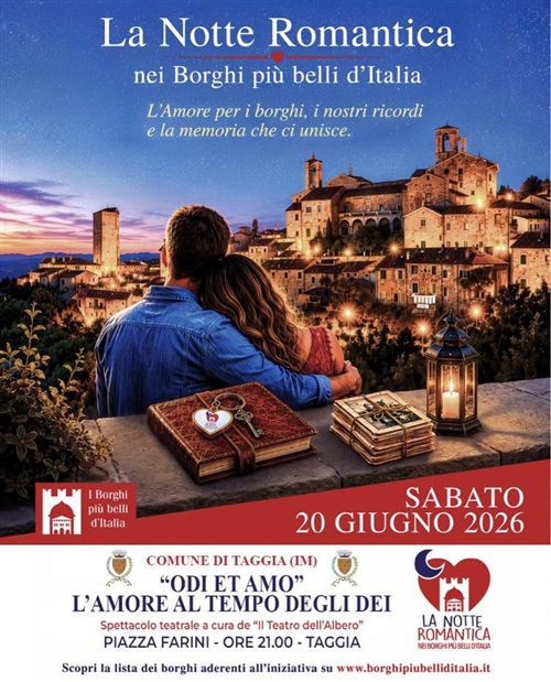Taggia, sabato 20 giugno torna la Notte Romantica nei Borghi Più Belli dItalia: in scena â€œOdi et Amo. LAmore al tempo degli Deiâ€ a cura del Teatro dellalbero