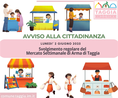 Mercato settimanale di Arma confermato per lunedì 2 giugno