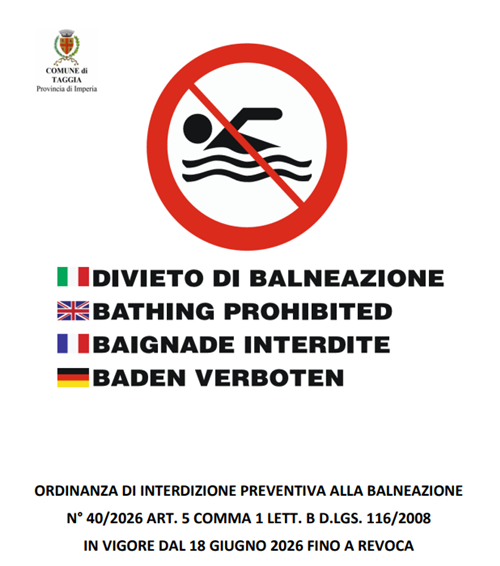 Taggia, divieto di balneazione esteso a tutto il litorale